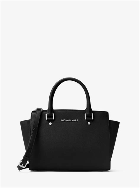 michael kors selma saffiano leather medium satchel black|Michael Kors saffiano wallet black.